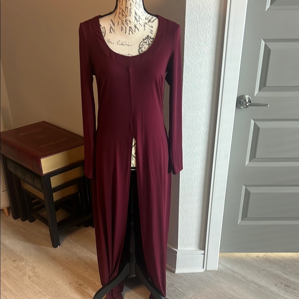 Elegant Burgundy Long Sleeve Dress
